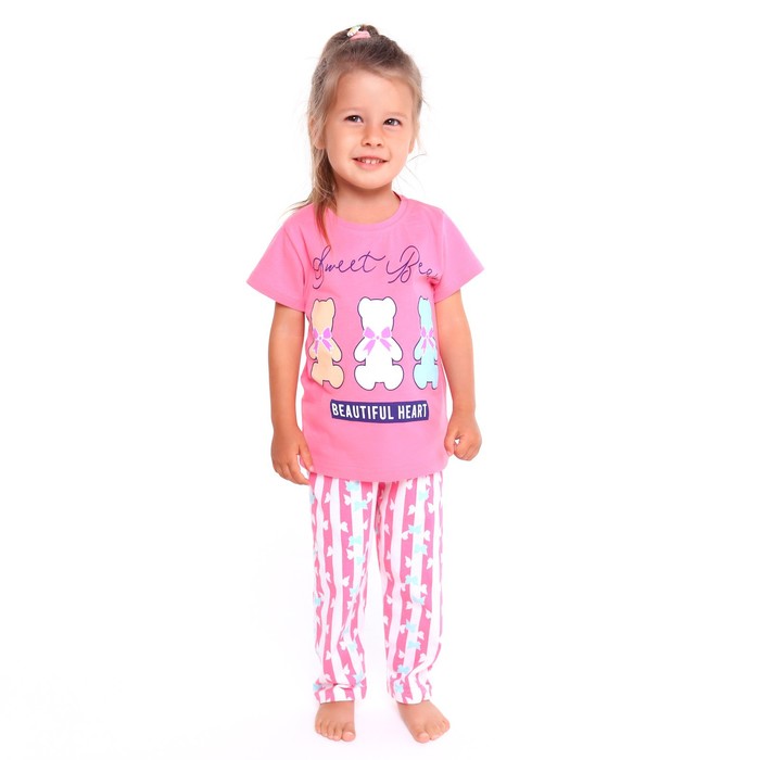 Пижама (футболка/брюки) для девочки, цвет ярко-розовый, рост 92см