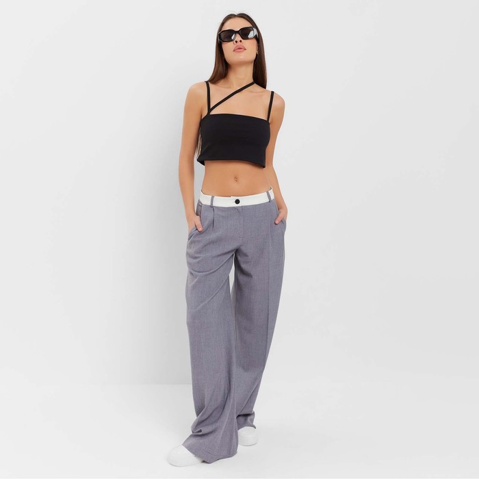 Брюки женские с контрастным поясом MIST, размер 42, серые
