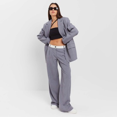 Брюки женские с контрастным поясом MIST, размер 42, серые