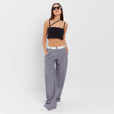 Брюки женские с контрастным поясом MIST, размер 48, серые