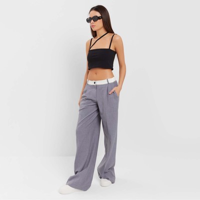 Брюки женские с контрастным поясом MIST, размер 48, серые