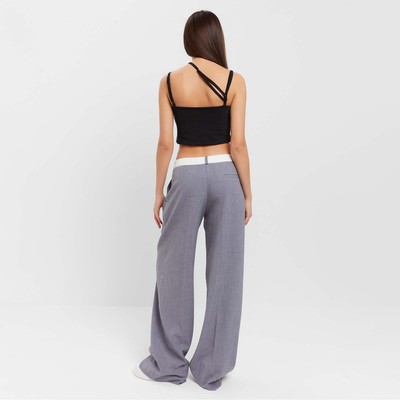 Брюки женские с контрастным поясом MIST, размер 48, серые