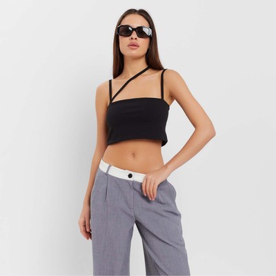 Брюки женские с контрастным поясом MIST, размер 48, серые