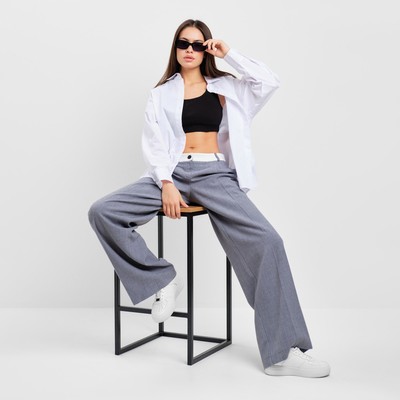 Брюки женские с контрастным поясом MIST, размер 48, серые