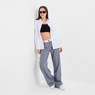 Брюки женские с контрастным поясом MIST, размер 48, серые