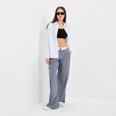 Брюки женские с контрастным поясом MIST, размер 48, серые