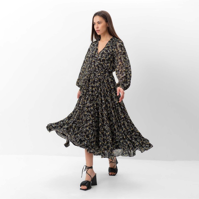 Платье с поясом миди женское MIST, размер 46, чёрное