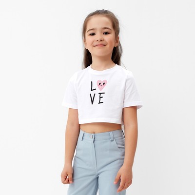 Футболка для девочки укороченная KAFTAN: Love, белая, размер 38(146-152 см)