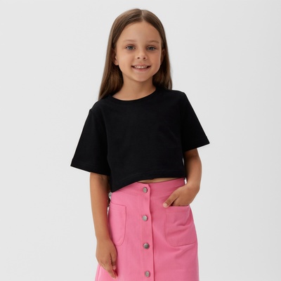 Футболка детская укороченная KAFTAN Basic line, размер 28 (86-92 см), чёрная