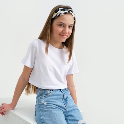 Футболка для девочки укороченная KAFTAN: Basic line, белая, размер 30 (98-104 см)