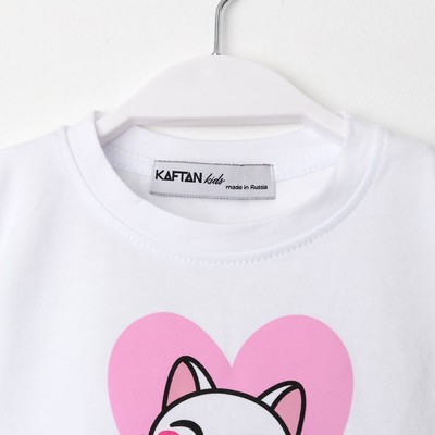 Футболка для девочки укороченная KAFTAN «Котик», белая, размер 28 (86-92 см)