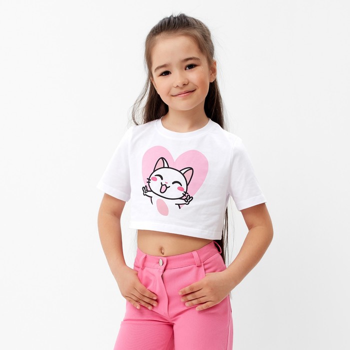 

Футболка детская укороченная KAFTAN "Котик", р. 30 (98-104 см), белый