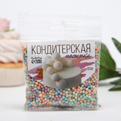 Посыпка кондитерская с мягким центром матовая «Бисер» ассорти цвета, 50 г