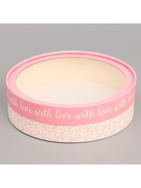 Коробка для макарун, кондитерская упаковка тубус с окном With love 20 х 20 х 5 см
