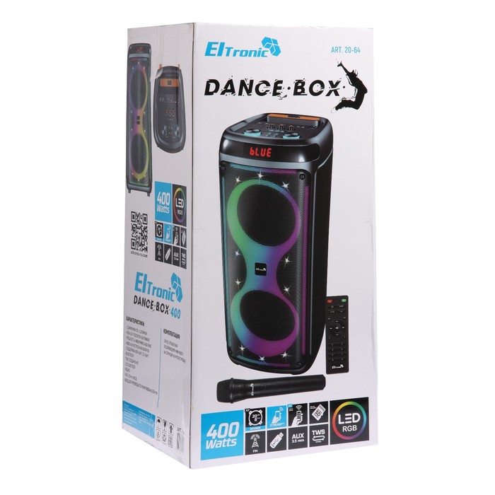 Портативная колонка ELTRONIC DANCE BOX 400, 40 Вт, USB, FM, microSD, AUX, TWS, подсветка - фото 51328034