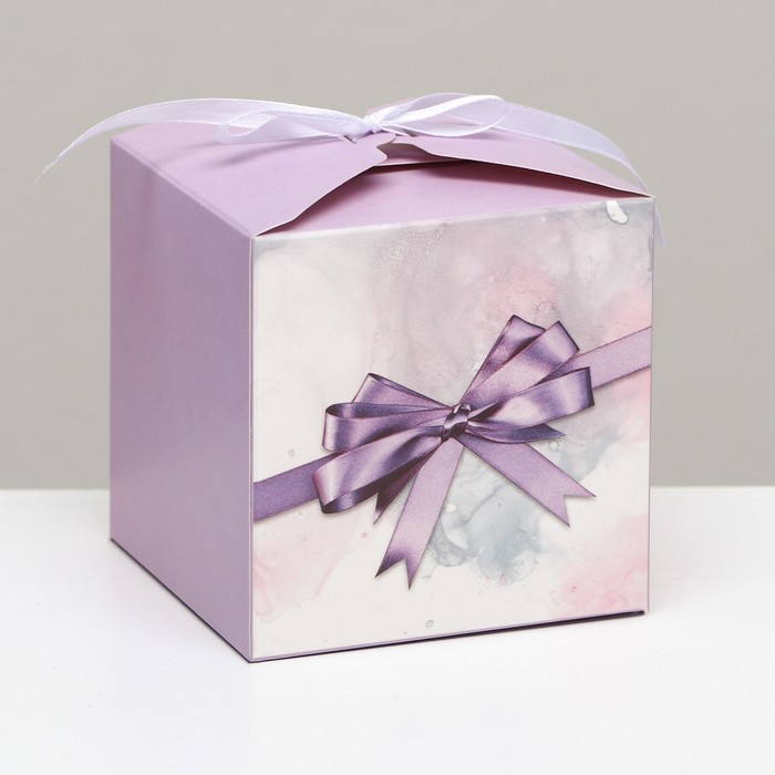 Коробка складная, подушка квадратная, "Фиолетовый бант" 10 х 10 х 10 см, - Фото 1