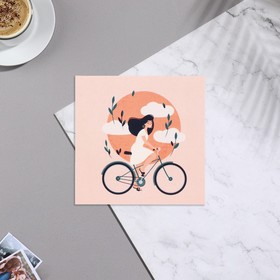 Мини-открытка 'Универсальная' велосипед, девушка, 7х7 см