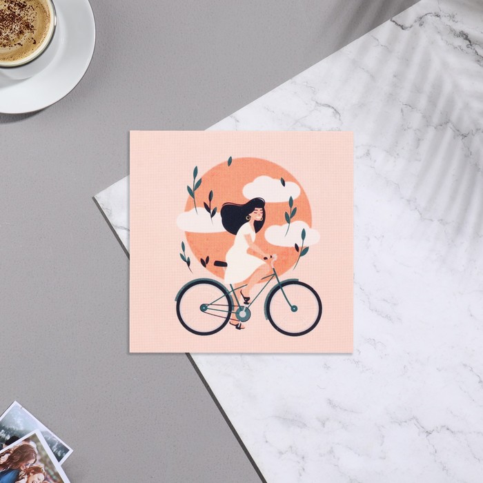 Мини-открытка "Универсальная" велосипед, девушка, 7х7 см - Фото 1