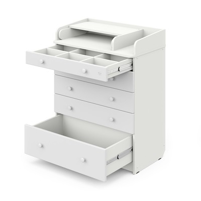 Комод пеленальный детский Maks, 80×47×101 см, 5 ящика, премиум МДФ/ЛДСП со структурой дерева, шариковые направляющие, белый