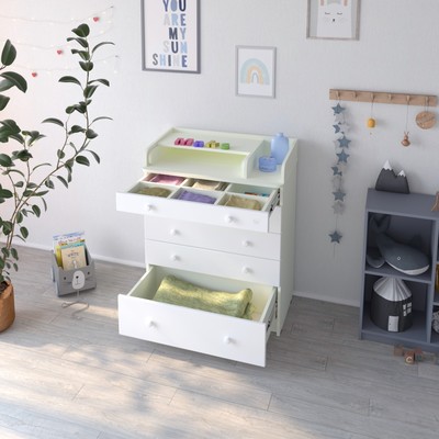 Комод пеленальный детский Maks, 80×47×101 см, 5 ящика, премиум МДФ/ЛДСП со структурой дерева, шариковые направляющие, белый