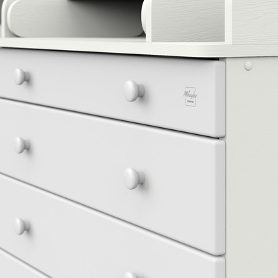 Комод пеленальный детский Maks, 80×47×101 см, 5 ящика, премиум МДФ/ЛДСП со структурой дерева, шариковые направляющие, белый