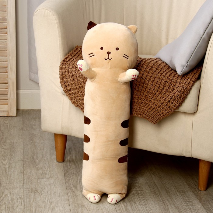 Мягкая игрушка-подушка «Котик-полосатик», 65 см, цвет бежевый - Фото 1