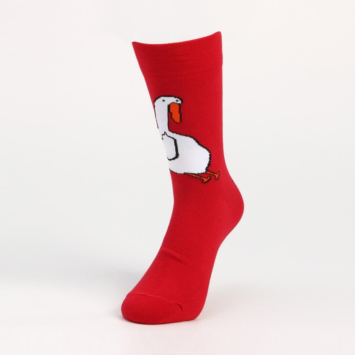 Носки мужские, цвет красный/гусь, размер 27