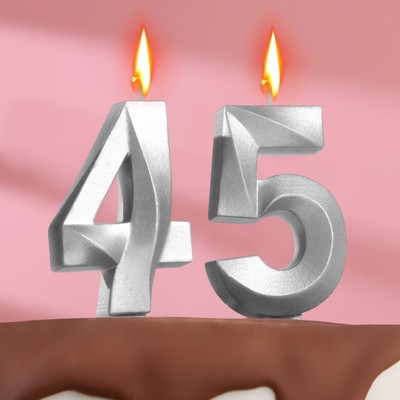 Свеча в торт юбилейная "Грань" (набор 2 в 1), цифра 45 / 54, серебряный металлик, 6,5 см