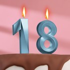 Свеча в торт юбилейная "Грань" (набор 2 в 1), цифра 18 / 81, голубой металлик, 6,5 см - фото 319911094