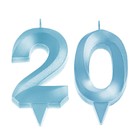 Свеча в торт юбилейная "Грань" (набор 2 в 1), цифра 20, голубой металлик, 6,5 см - Фото 3