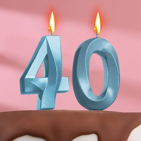 Свеча в торт юбилейная "Грань" (набор 2 в 1), цифра 40, голубой металлик, 6,5 см