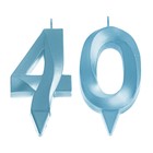 Свеча в торт юбилейная «Грань» (набор 2 в 1), цифра 40, голубой металлик, 6.5 см - Фото 3