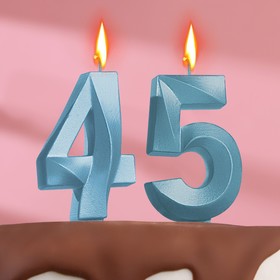 Свеча в торт юбилейная "Грань" (набор 2 в 1), цифра 45 / 54, голубой металлик, 6,5 см