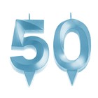 Свеча в торт юбилейная «Грань» (набор 2 в 1), цифра 50, голубой металлик, 6.5 см - Фото 3