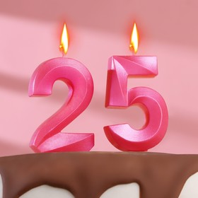 Свеча в торт юбилейная "Грань" (набор 2 в 1), цифра 25 / 52, розовый металлик, 6,5 см