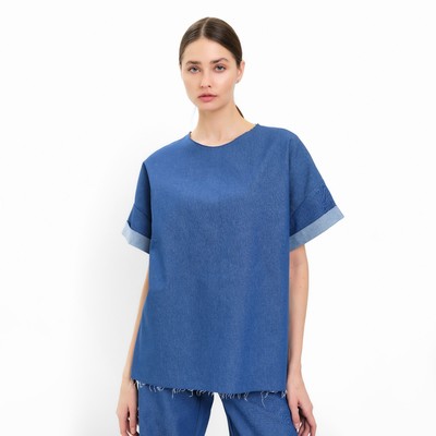 Футболка женская оверсайз MINAKU: Jeans Collection, цвет электрик, размер 44