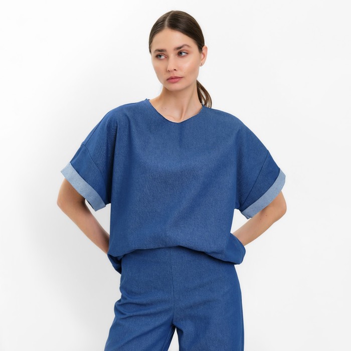 Футболка оверсайз женская MINAKU: Jeans Collection, электрик, размер 46 - Фото 1