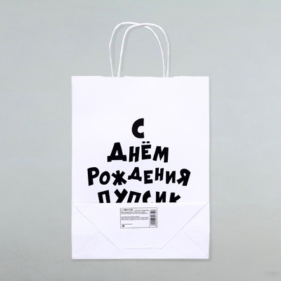 Пакет подарочный с приколами, крафт «Пупсик», белый, 24×14×28 см, 1 шт.