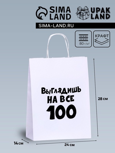 Пакет подарочный «Выглядишь на все 100», 24×14×28 см