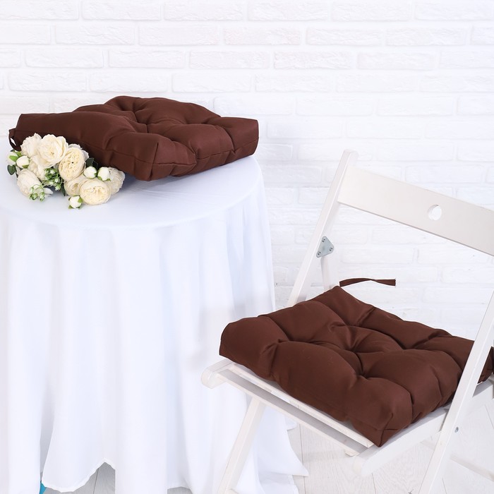 Набор подушек для стула непромокаемых, 40х40см 2 шт, цвет коричневый, файберфлекс, грета 20%, - Фото 1