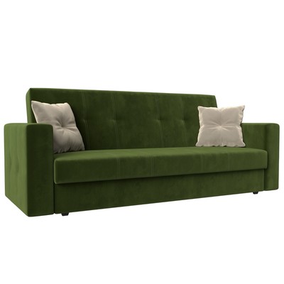 Прямой диван «Лига 016», механизм книжка, микровельвет, цвет зелёный / бежевый