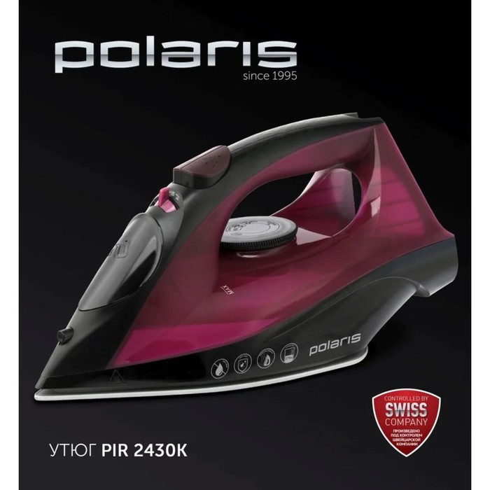 Утюг Polaris PIR 2430K, 2400 Вт, 270 мл, 50г/миг, удар 145г/мин, фуксия