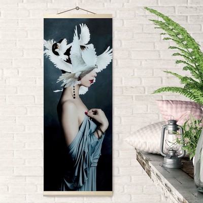 Картина по номерам 35×88 см «Панно. Девушка с птицами» 22 цвета