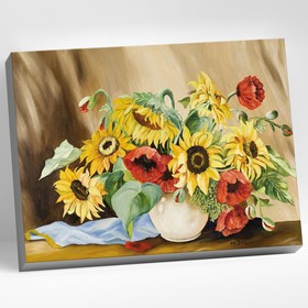 Картина по номерам «Маки и подсолнухи», 40 × 50 см, 28 цветов