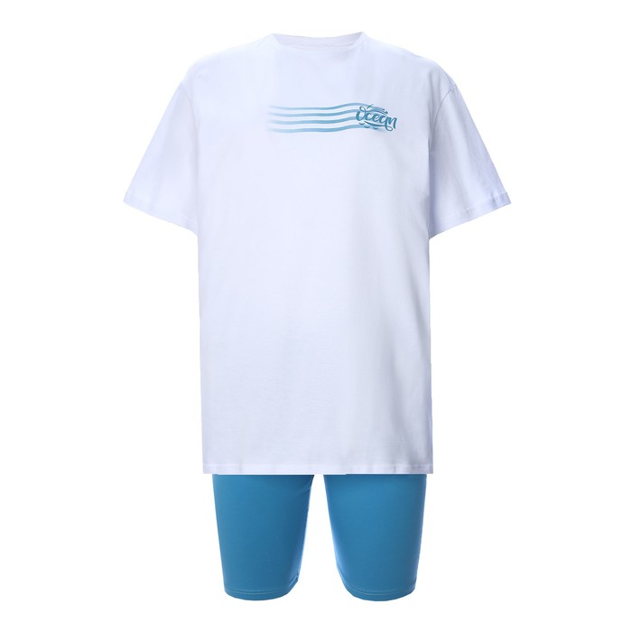 Комплект женский (футболка/шорты), цвет лазурит/белый, размер 52 63425
