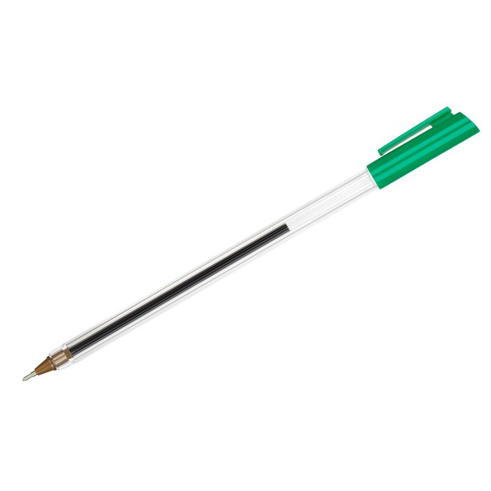 Ручка шариковая СТАММ "РШ 800" зеленая, 0,7мм, прозрачный корпус - Фото 1