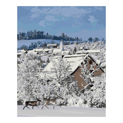 Картина по номерам на картоне «Деревня зимой», 40 × 50 см