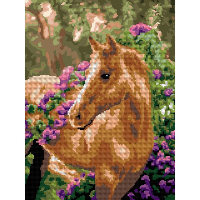 Алмазная мозаика 30 × 40 см, (частичное заполнение) «Лошадка в цветах» - Фото 1