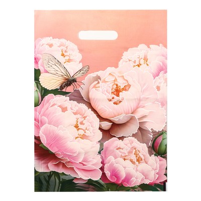 Пакет полиэтиленовый с вырубной ручкой «Нежные пионы», 30×40 см, 50 мкм