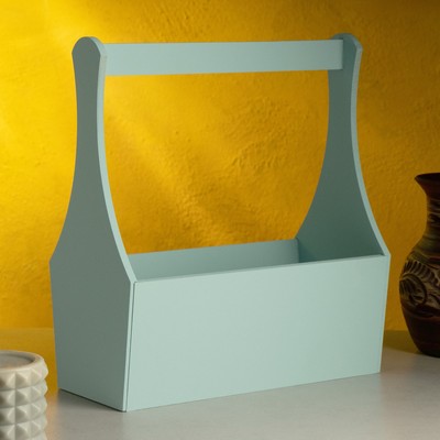 Кашпо деревянное "Виллиан Лонг", 25×12,5×10 см, с ручкой, серо-голубой